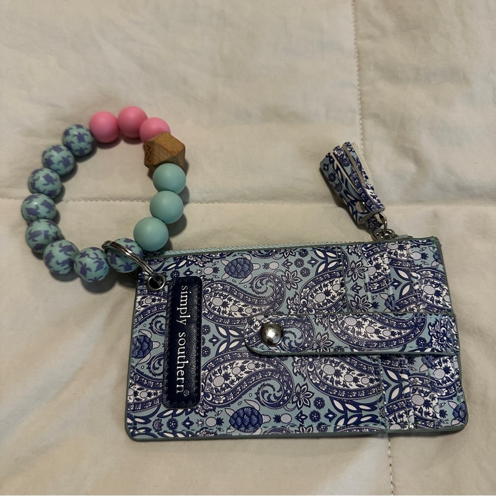 Simply Southern Blue and Pink Paisley Wristlet